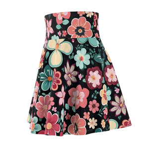 Vibrant Floral Skater Skirt - Black Stretch Fabric - Dipaliz - Skirts - l