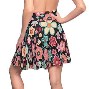 Vibrant Floral Skater Skirt - Black Stretch Fabric - Dipaliz - Skirts - l