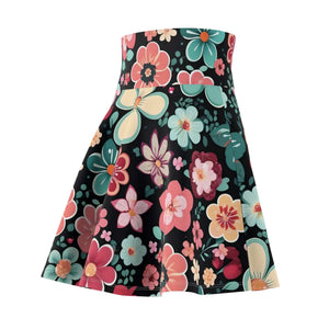 Vibrant Floral Skater Skirt - Black Stretch Fabric - Dipaliz - Skirts - l