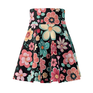 Vibrant Floral Skater Skirt - Black Stretch Fabric - Dipaliz - Skirts - l