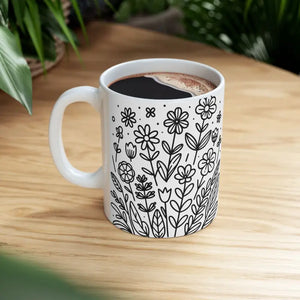 Floral Pattern Ceramic Mug - Glossy Finish - Dipaliz - Mugs