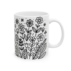 Floral Pattern Ceramic Mug - Glossy Finish - Dipaliz - Mugs