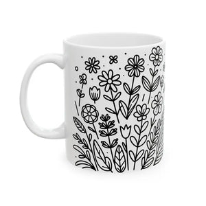 Floral Pattern Ceramic Mug - Glossy Finish - Dipaliz - Mugs