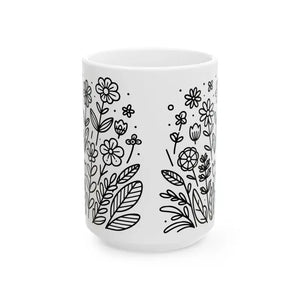 Floral Pattern Ceramic Mug - Glossy Finish - Dipaliz - 15oz - Mugs