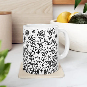 Floral Pattern Ceramic Mug - Glossy Finish - Dipaliz - Mugs