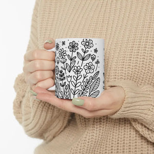 Floral Pattern Ceramic Mug - Glossy Finish - Dipaliz - 11oz - Mugs