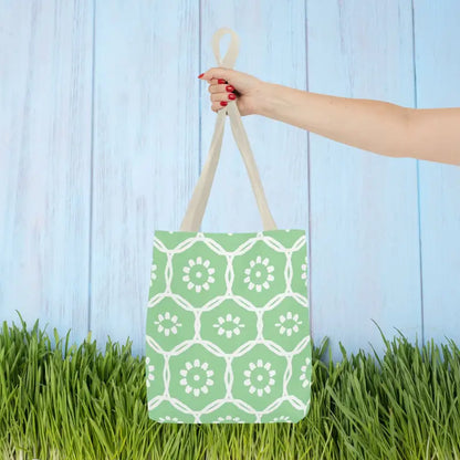 Floral Pattern on Green Aop Tote Bag - 13’’ × / Beige Bags