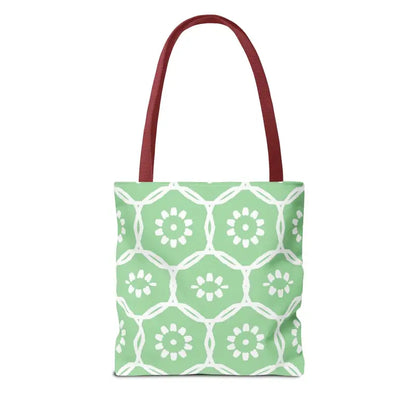 Floral Pattern on Green Aop Tote Bag - Bags