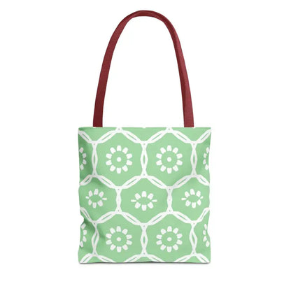 Floral Pattern on Green Aop Tote Bag - Bags