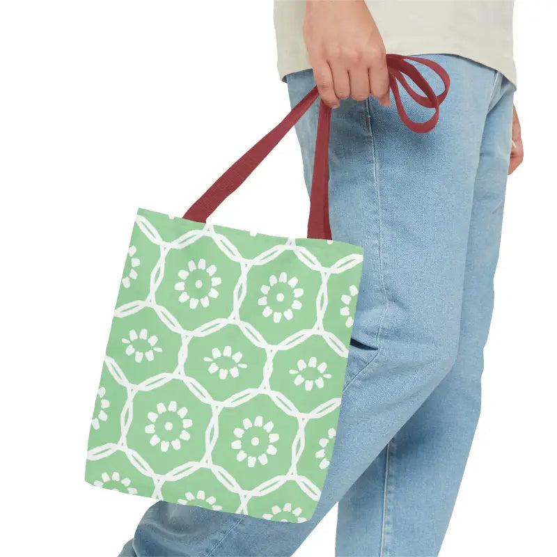 Floral Pattern on Green Aop Tote Bag - Bags