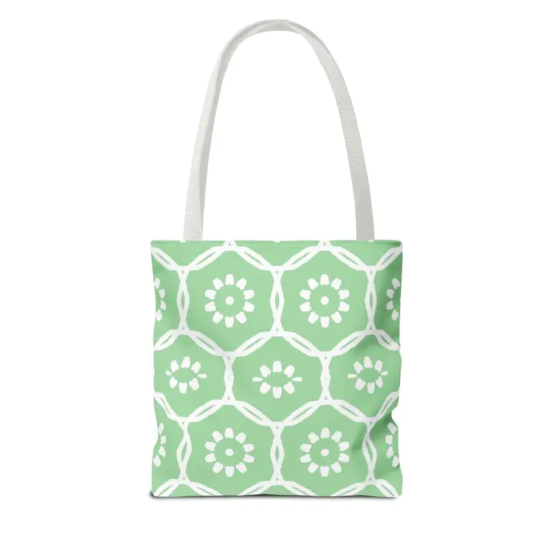 Floral Pattern on Green Aop Tote Bag - Bags