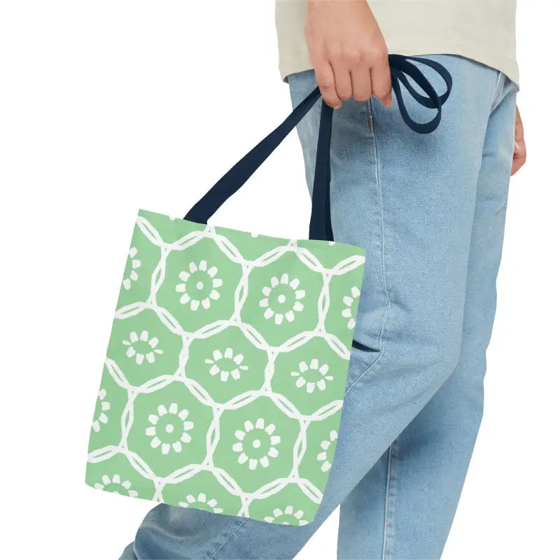 Floral Pattern on Green Aop Tote Bag - Bags