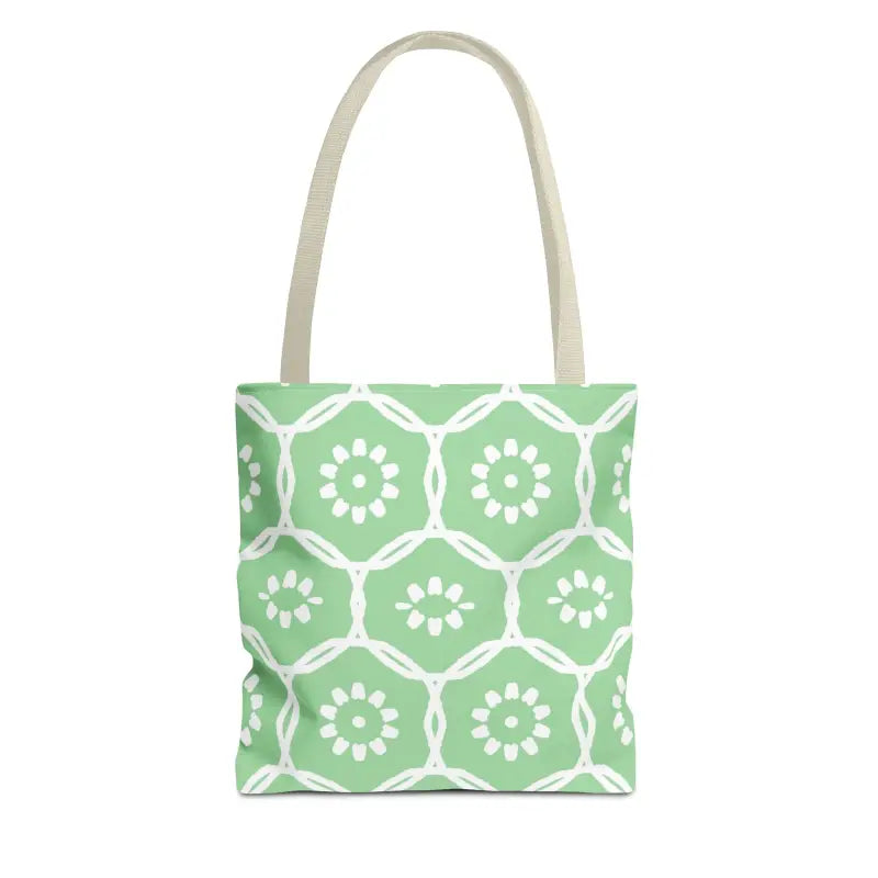 Floral Pattern on Green Aop Tote Bag - Bags