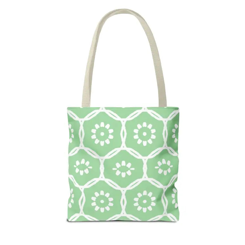 Floral Pattern on Green Aop Tote Bag - Bags