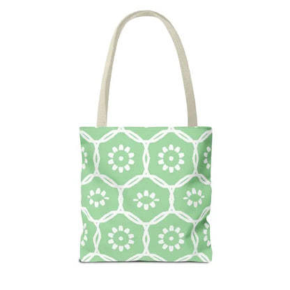 Floral Pattern on Green Aop Tote Bag - Bags