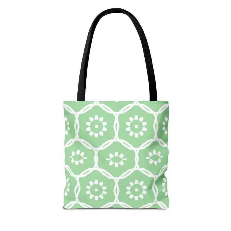 Floral Pattern on Green Aop Tote Bag - Bags