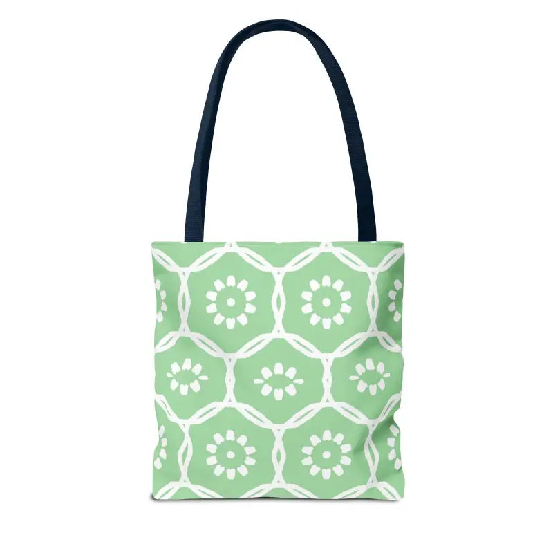 Floral Pattern on Green Aop Tote Bag - Bags