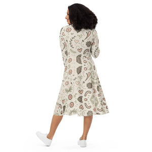 Eco Floral Long Sleeve Midi Dress Nature Pattern - Dipaliz - Dresses - Xs