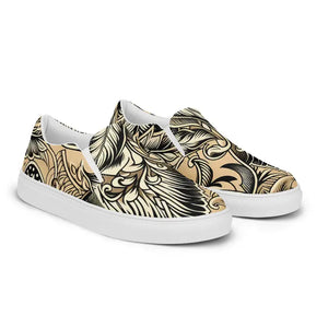 Women’s Slip-on Canvas Shoes Floral Pattern Beige - Dipaliz - Sneakers