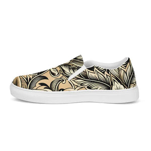 Women’s Slip-on Canvas Shoes Floral Pattern Beige - Dipaliz - Sneakers