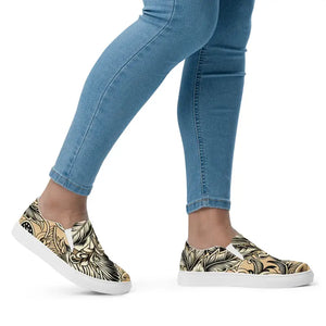 Women’s Slip-on Canvas Shoes Floral Pattern Beige - Dipaliz - Sneakers