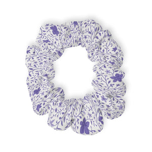 Floral Pattern Scrunchie Purple Hair Accessory Gift for Her Boho Tie Spring Fashion Band - Accessories