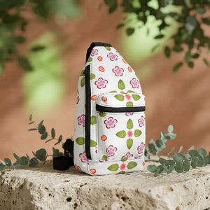 Floral Pattern Sling Bag - Pink & Green Flower Crossbody Pack - Cross Body Bags