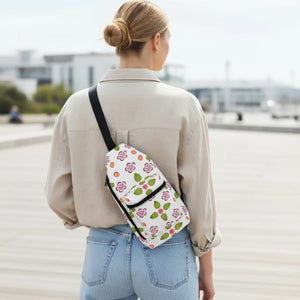 Floral Pattern Sling Bag - Pink & Green Flower Crossbody Pack - Cross Body Bags