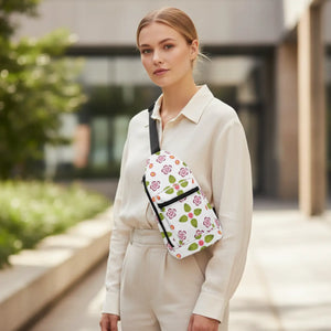 Floral Pattern Sling Bag - Pink & Green Flower Crossbody Pack - Cross Body Bags