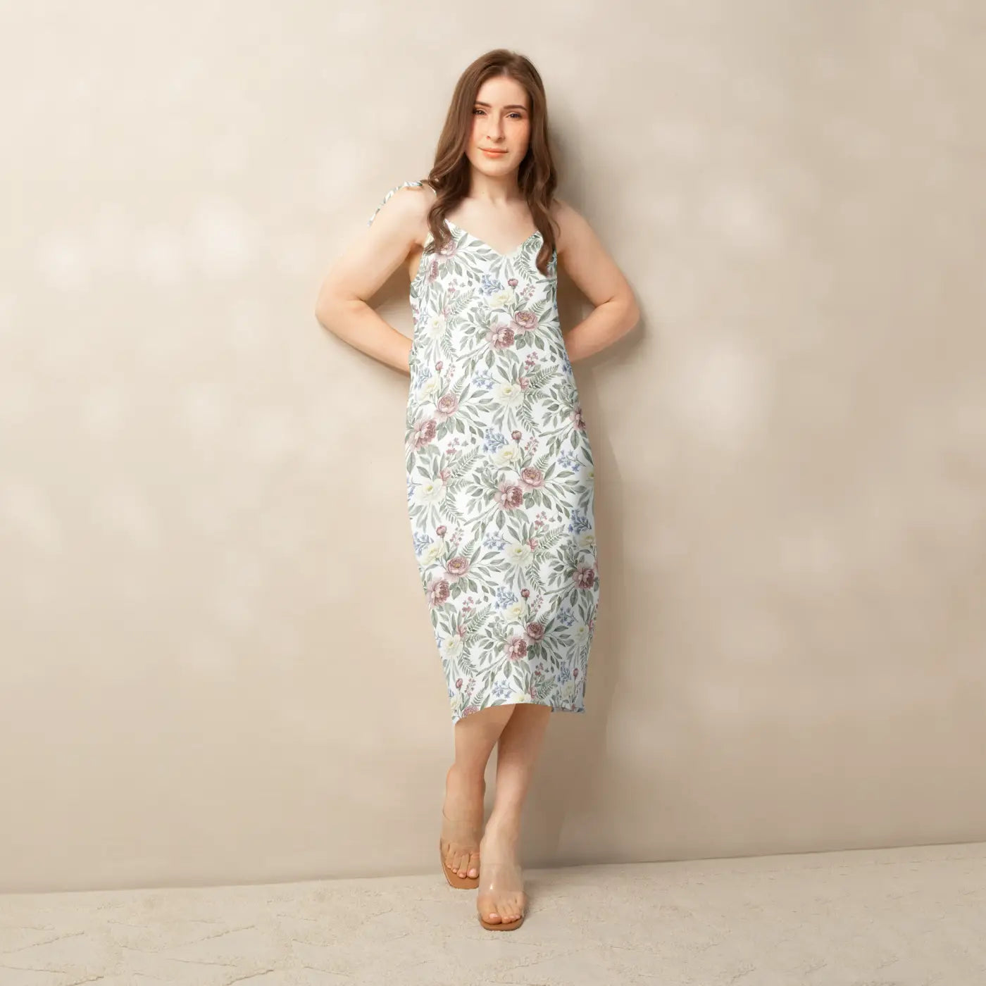midi dress with built-in bra Floral Midi Dress – Tie Straps Built-in Bra