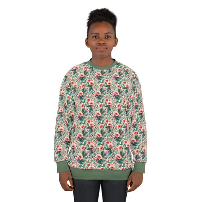 Floral Unisex Crewneck Sweatshirt - Cozy Polyester Cotton Blend - All Over Prints