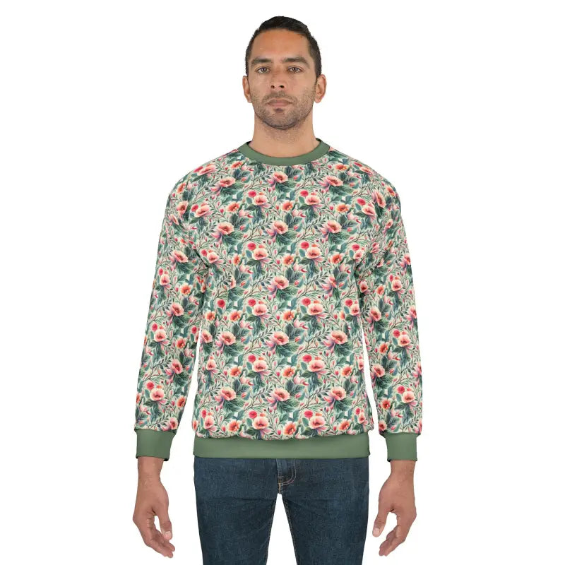 Floral Unisex Crewneck Sweatshirt - Cozy Polyester Cotton Blend - All Over Prints