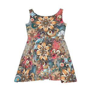 Floral Skater Dress Bold Pattern 290gsm Fabric - Dipaliz - Dresses - Xs