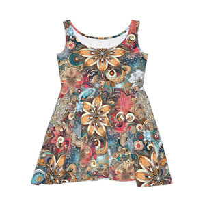 Floral Skater Dress Bold Pattern 290gsm Fabric - Dipaliz - Dresses - Xs