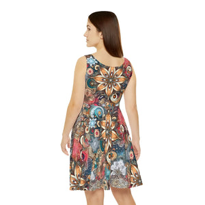 Floral Skater Dress Bold Pattern 290gsm Fabric - Dipaliz - Dresses - Xs