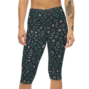 Women’s Capri Leggings - Floral Comfort Workout Style - Dipaliz - Xs / White Stitching