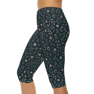 Women’s Capri Leggings - Floral Comfort Workout Style - Dipaliz