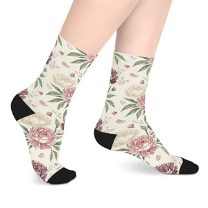 Floral Peony Mid-length Socks, Vintage Rose Botanical Crew