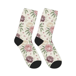 Floral Peony Mid-length Socks, Vintage Rose Botanical Crew