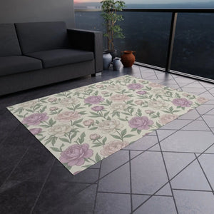 Floral Peony Outdoor Rug, Vintage Pink & Cream Patio Mat - 60’’ × 84’’ - Home Decor