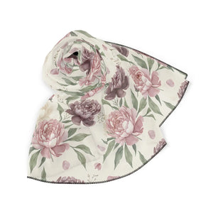 Floral Peony Scarf – Vintage Rose Pattern Lightweight Polyester - Scarves & Shawls