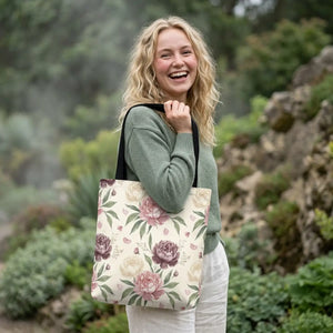 Floral Peony Tote Bag – Vintage Rose Pattern All-over Print - Bags