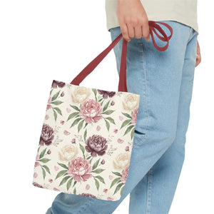 Floral Peony Tote Bag – Vintage Rose Pattern All-over Print - Bags