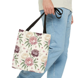 Floral Peony Tote Bag – Vintage Rose Pattern All-over Print - Bags