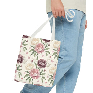 Floral Peony Tote Bag – Vintage Rose Pattern All-over Print - Bags