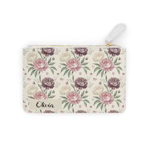 Floral Personalized Mini Clutch Bag, Vintage Rose Pattern with Name - Bags
