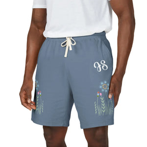 Floral Personalized Monogram Sweat Shorts, Lightweight Fleece Lounge with Blue Wildflower Design