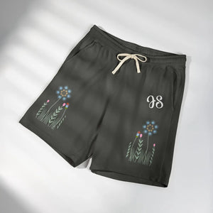 Floral Personalized Monogram Sweat Shorts, Lightweight Fleece Lounge with Blue Wildflower Design
