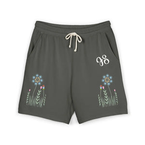Floral Personalized Monogram Sweat Shorts, Lightweight Fleece Lounge with Blue Wildflower Design