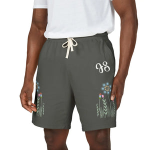 Floral Personalized Monogram Sweat Shorts, Lightweight Fleece Lounge with Blue Wildflower Design